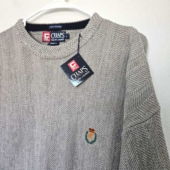 NWT Ralph Lauren Chaps | Crest Embroidered Fisherman Knit Sweater, Mens Large - Picture 2 of 7